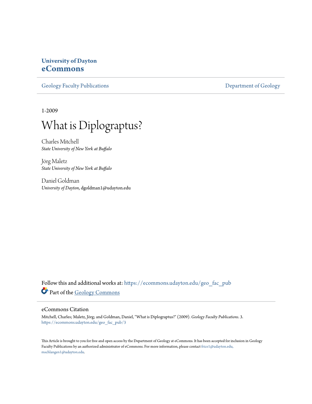 What Is Diplograptus? Charles Mitchell State University of New York at Buffalo