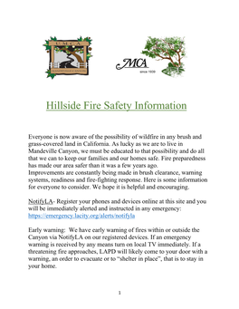 Hillside Fire Safety Information