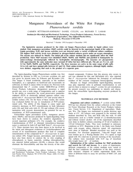 Manganese Peroxidases of the White Rot Fungus Phanerochaete Sordida