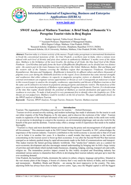 International Journal of Engineering, Business and Enterprise Applications (IJEBEA) SWOT Analysis of Mathura T