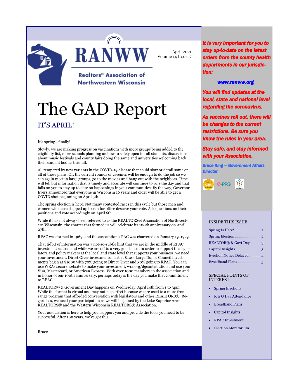 April 2021 GAD Report