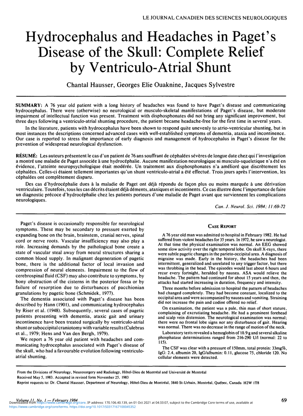 Hydrocephalus And Headaches In Pagets Disease Of The Skull Complete Relief By Ventriculo 6873