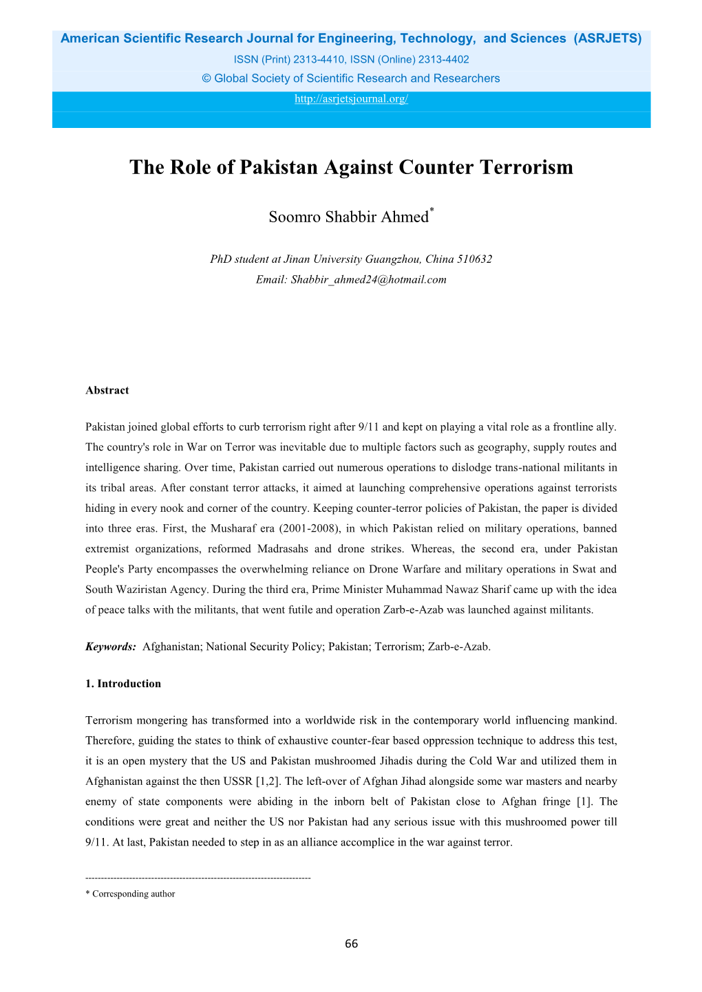 The Role of Pakistan Against Counter Terrorism