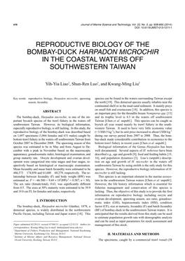 Bombay-Duck Harpadon Microchir in the Coastal Waters Off Southwestern Taiwan