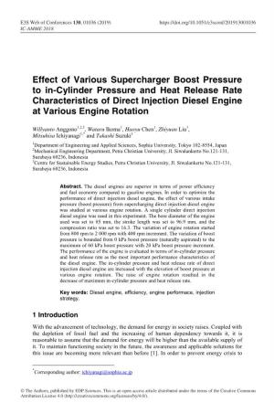 Effect of Various Supercharger Boost Pressure to In-Cylinder Pressure and Heat Release Rate Characteristics of Direct Injection