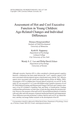 Assessment of Hot and Cool Executive Function in Young Children: Age-Related Changes and Individual Differences