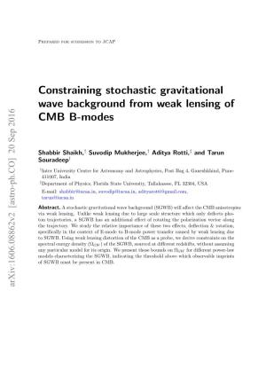 Constraining Stochastic Gravitational Wave Background from Weak Lensing of CMB B-Modes