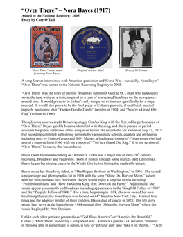 Over There” – Nora Bayes (1917) Added to the National Registry: 2005 Essay by Cary O’Dell