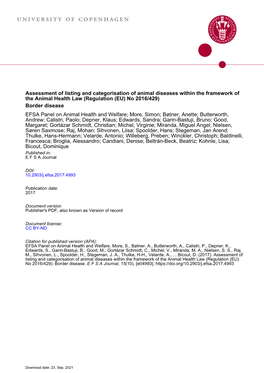 Assessment of Listing and Categorisation of Animal Diseases Within the Framework of the Animal Health Law (Regulation (EU) No&Am