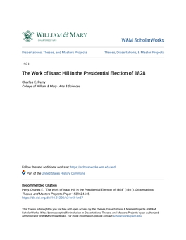 The Work of Isaac Hill in the Presidential Election of 1828