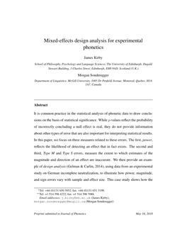 Mixed-Effects Design Analysis for Experimental Phonetics