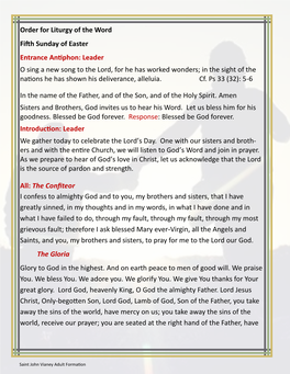 Order for Liturgy of the Word Fifth Sunday of Easter Entrance Antiphon