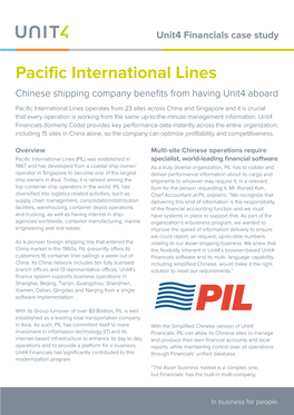 Pacific International Lines Chinese Shipping Company Benefits from Having Unit4 Aboard