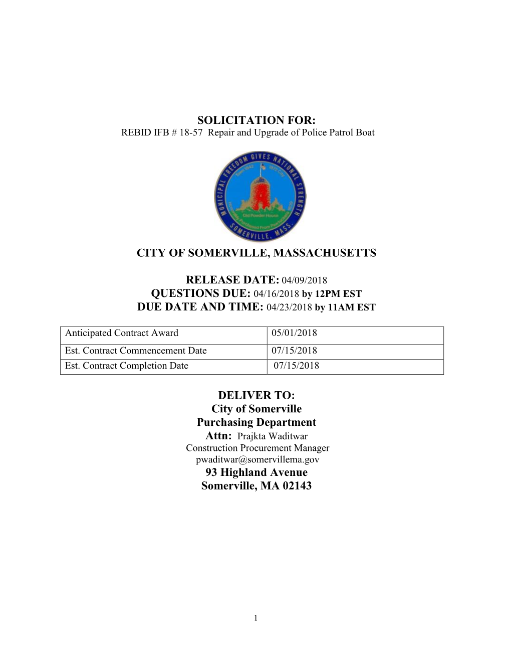 Solicitation For: City of Somerville, Massachusetts