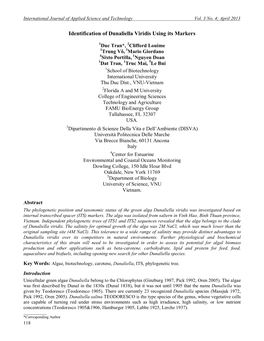 Identification of Dunaliella Viridis Using Its Markers