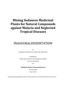 Mining Sudanese Medicinal Plants for Natural Compounds Against Malaria and Neglected Tropical Diseases