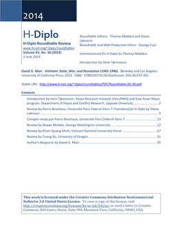 H-Diplo Roundtable, Vol. XV, No. 36