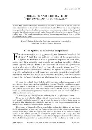 Jordanes and the Date of the Epitome De Caesaribus *