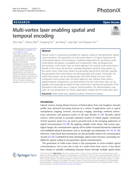 Multi-Vortex Laser Enabling Spatial and Temporal Encoding Zhen Qiao1†, Zhenyu Wan2†, Guoqiang Xie1*, Jian Wang2*, Liejia Qian1 and Dianyuan Fan1,3