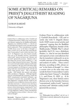 Some (Critical) Remarks on Priest's Dialetheist Reading of Nagarjuna