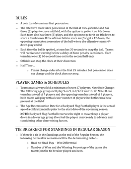 Rules Player Games & Schedules Tie Breakers For