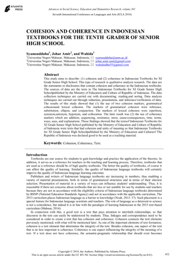Cohesion and Coherence in Indonesian Textbooks for the Tenth Grader of Senior High School