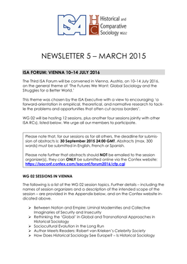 Newsletter 5 – March 2015
