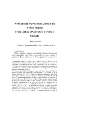 Plebeians and Repression of Crime in the Roman Empire: from Torture of Convicts to Torture Of