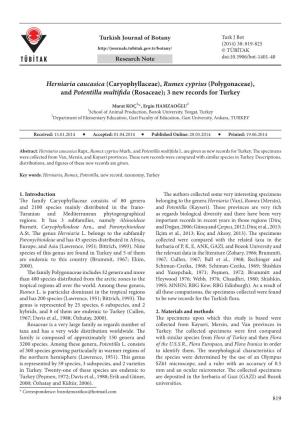 Herniaria Caucasica (Caryophyllaceae), Rumex Cyprius (Polygonaceae), and Potentilla Multifida (Rosaceae); 3 New Records for Turkey