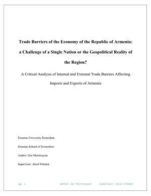 Trade Barriers of the Economy of the Republic of Armenia: a Challenge