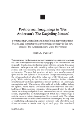 Postnormal Imaginings in Wes Anderson's the Darjeeling Limited