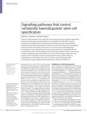 Signalling Pathways That Control Vertebrate Haematopoietic Stem Cell Specification