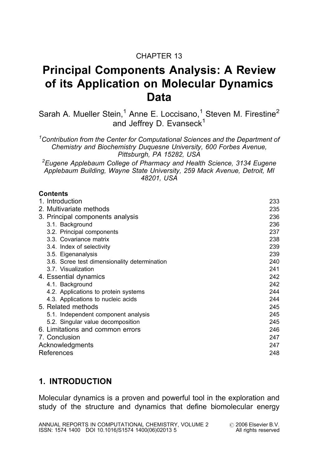 Components Analysis: a Review of Its Application on Molecular Dynamics Data Sarah A