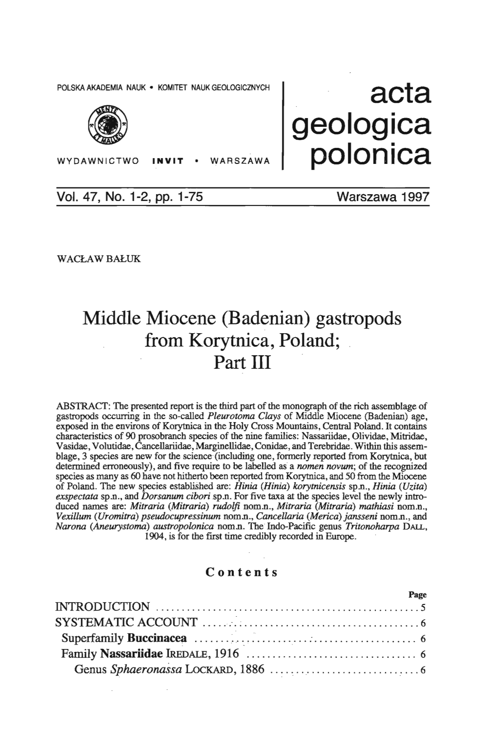 Acta Geologica Polonica, Vol