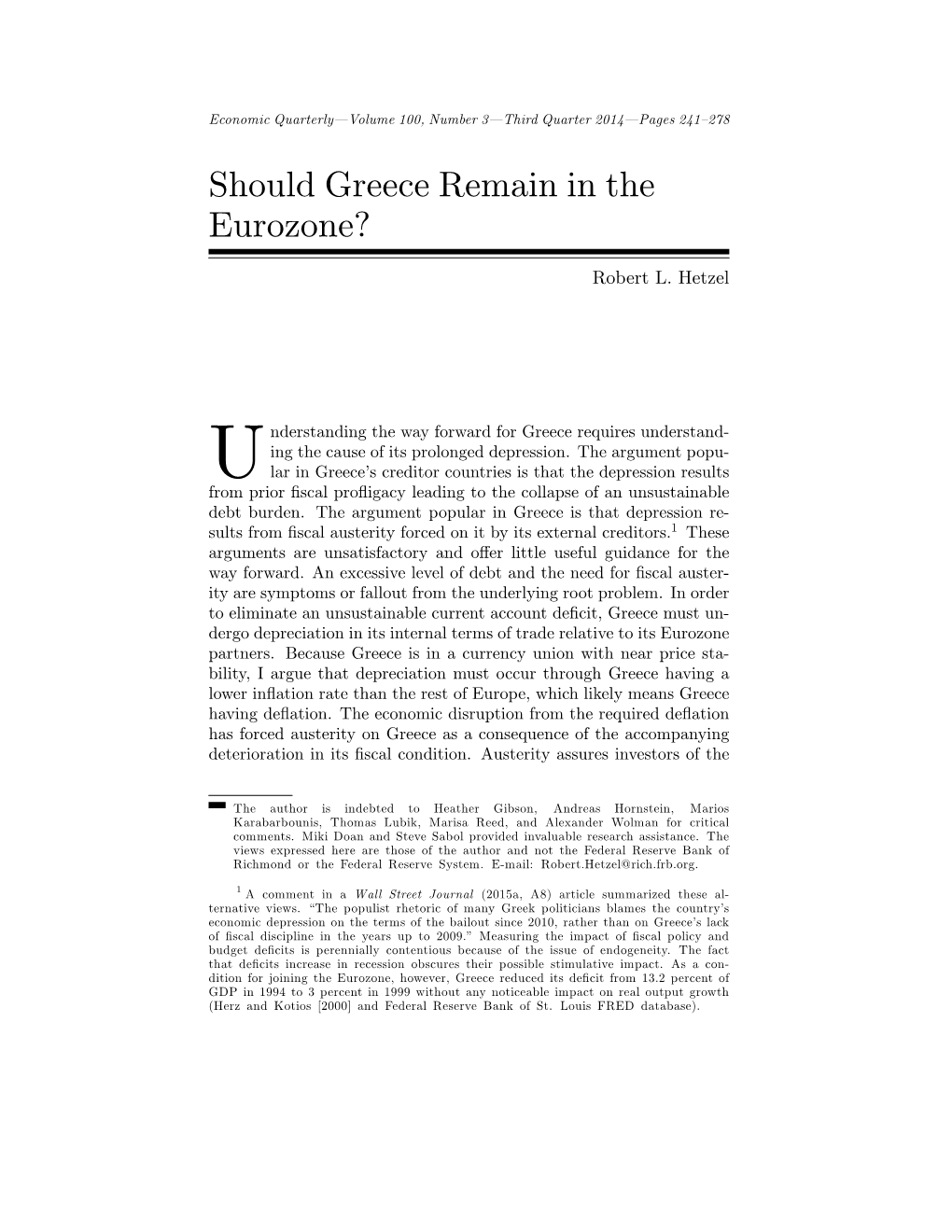 Should Greece Remain in the Eurozone?