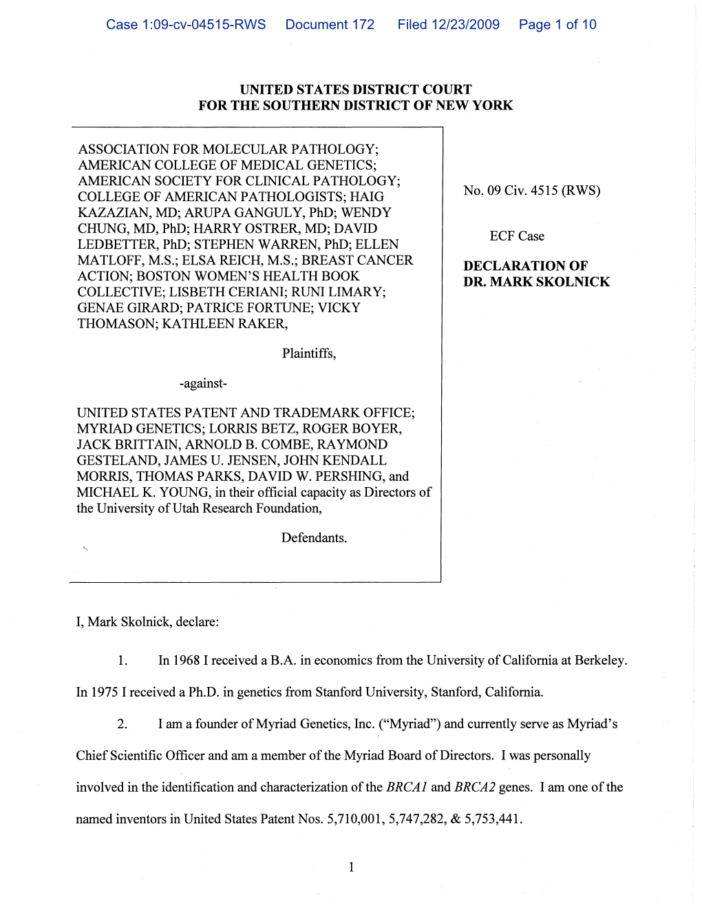 Case 1:09-Cv-04515-RWS Document 172 Filed 12/23/2009 Page 1 of 10