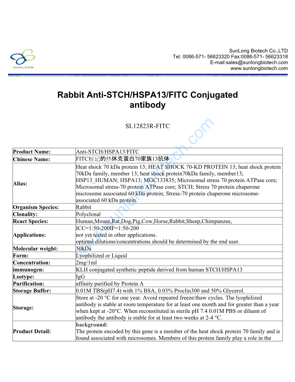 Rabbit Anti-STCH/HSPA13/FITC Conjugated Antibody