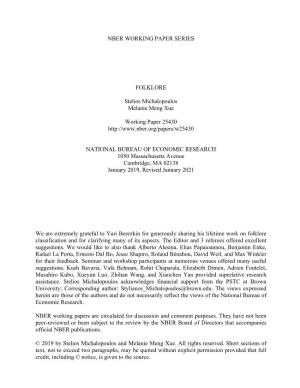NBER WORKING PAPER SERIES FOLKLORE Stelios Michalopoulos Melanie Meng Xue