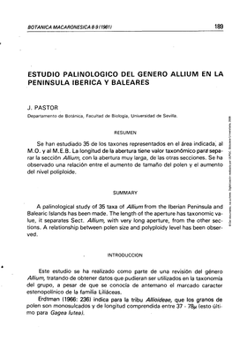 Estudio Palinológico Del Género Allium En La Península Ibérica Y
