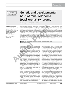 Genetic and Developmental Basis of Renal Coloboma (Papillorenal) Syndrome