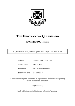 ENGINEERING THESIS Experimental Analysis of Paper Plane Flight