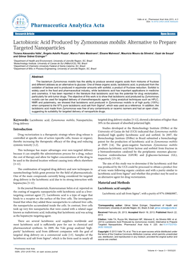 Lactobionic Acid Produced by Zymomonas Mobilis: Alternative To