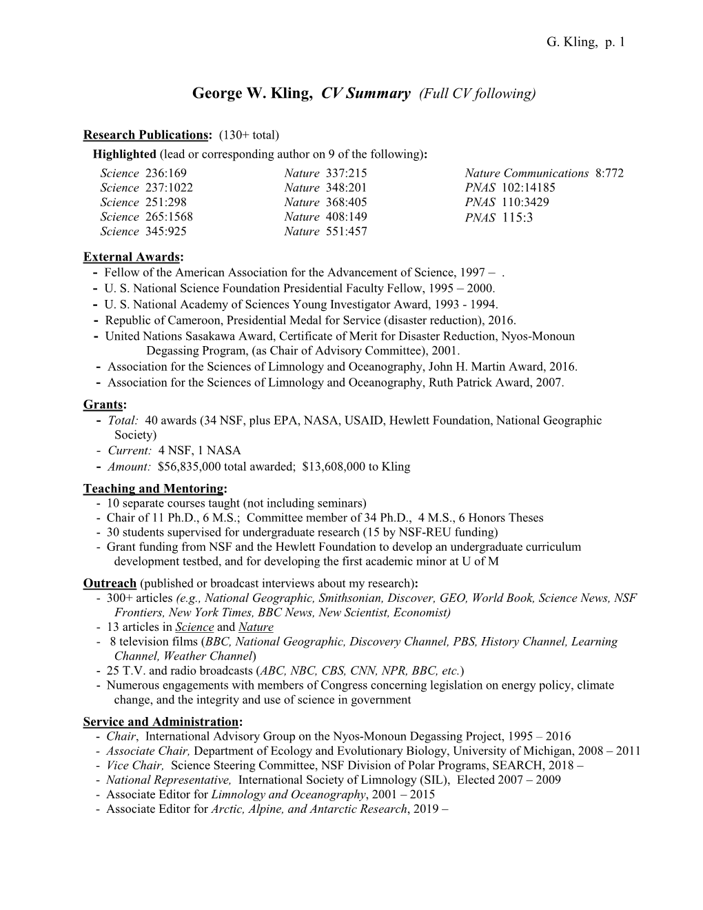 CURRICULUM VITAE Updated July 2020