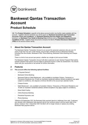 Bankwest Qantas Transaction Account Product Schedule