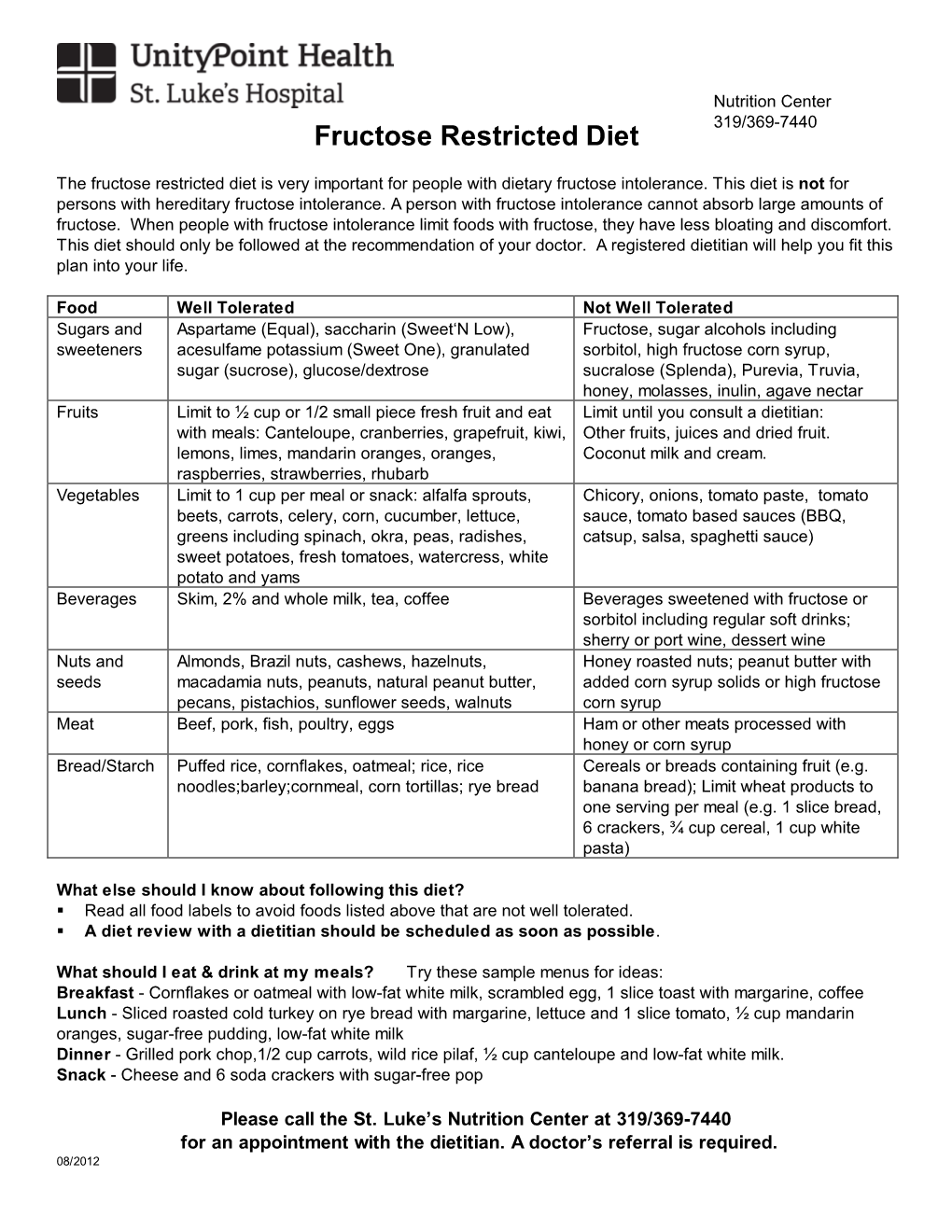 Fructose Restricted Diet