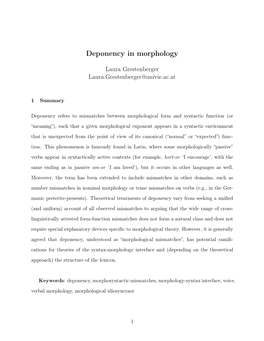 Deponency in Morphology