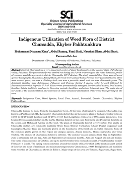 Indigenous Utilization of Weed Flora of District Charsadda, Khyber Pakhtunkhwa