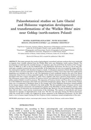 Palaeobotanical Studies on Late Glacial and Holocene Vegetation Development and Transformations of the ‘Wielkie Błoto’ Mire Near Gołdap (North-Eastern Poland)