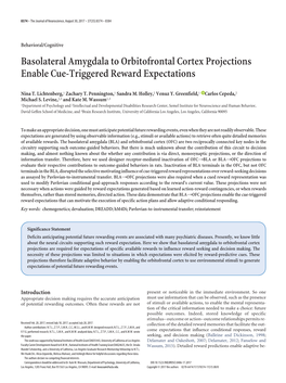 Basolateral Amygdala to Orbitofrontal Cortex Projections Enable Cue-Triggered Reward Expectations