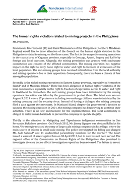 The Human Rights Violation Related to Mining Projects in the Philippines